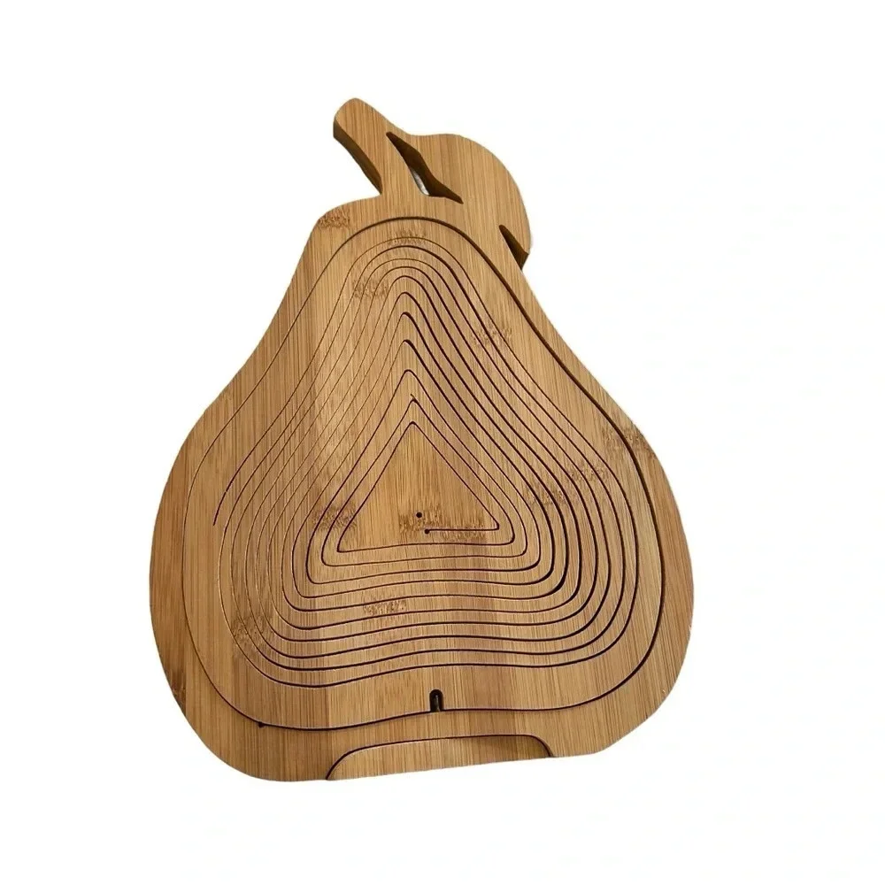 Collapsible Fruit Basket Pear Shape Kitchen Decor Bamboo Wood Trivet